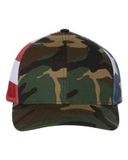 Richardson Green Camo/ Stars & Stripes / Adjustable Richardson 112PM - Printed Mesh Trucker Cap